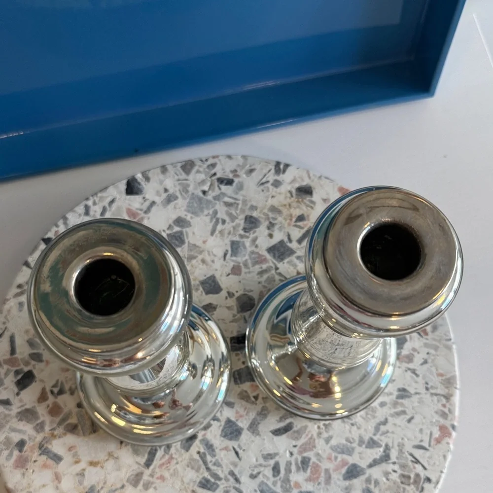 Mercury Glass Turned Style Antique Inspired Candle Sticks (2)